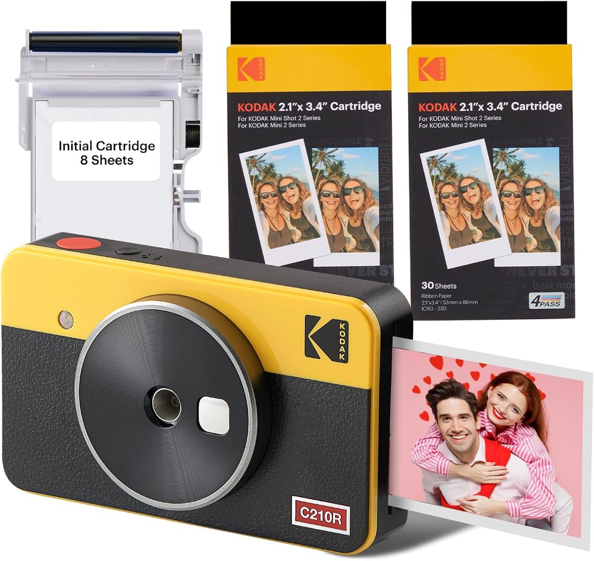KODAK Mini 2 Retro 4PASS Impresora de Fotos Portátil (5,3x8,6cm) Pack con 68 Hojas, Negro