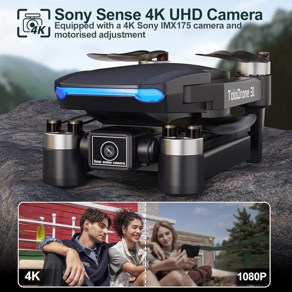 Toladrone GPS Drone avec Caméra 4K, 5G WIFI FPV Transmission Drones pour Débutants Moteur Brushless Retour Automatique Follow Me RC Quadricoptère pour Adultes TD31GPS