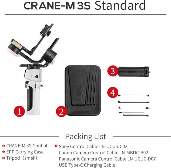 Zhiyun Crane M3S Gimbal Portatif Stabilisateur 3-Axes Tout en Un pour Appareils Photo sans Miroir comme Sony,Canon,Smartphone comme iPhone,Sumsung,Caméras d'action comme Gopro(Ver améliorée en 2023)