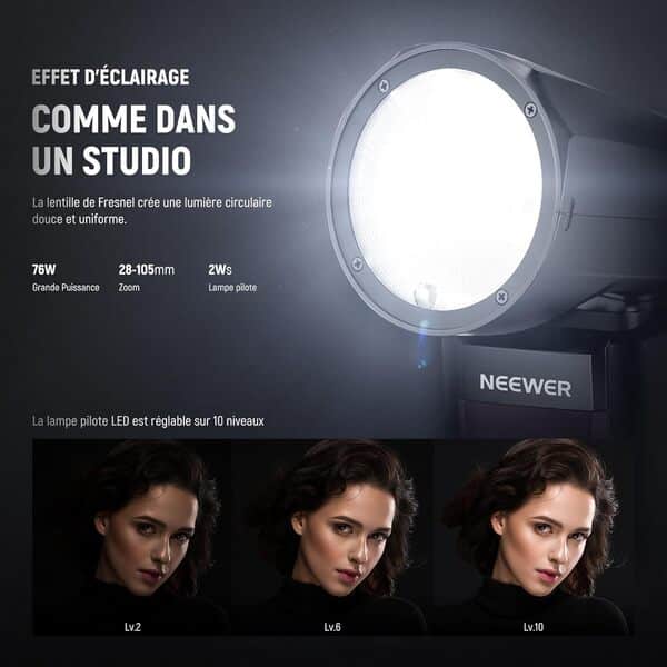 NEEWER Z1-N TTL Flash Speedlite à Tête Ronde Speedlight Compatible avec Nikon avec Diffuseur à Dôme Magnétique, 76Ws 2,4G 1/8000s HSS,LED Lampe Pilote 10 Niveaux,480 Prises de Vue à Pleine Puissance