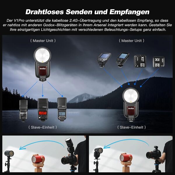 Godox V1Pro O Flash TTL tête Ronde Appareil Photo Speedlite 76Ws with VB30 HSS 1/8000s LED Lampe de modélisation Flash Externe,V1-O (2024) SU-1 Mode Flash M/TTL pour Olympus