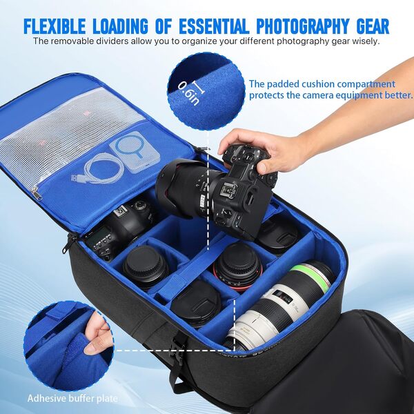 Sac à dos pour appareil photo professionnel DSLR/SLR sans miroir, pour ordinateur portable de 15,6