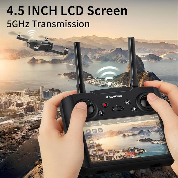 GPS Drones avec Caméra pour Adultes, Professionnel Drone avec Radiocommande avec Écran, Retour Automatique, Suivi Auto, Quadcoptère RC 5G pour débutants, Sac de rangement noir, Moins de 249g, C0