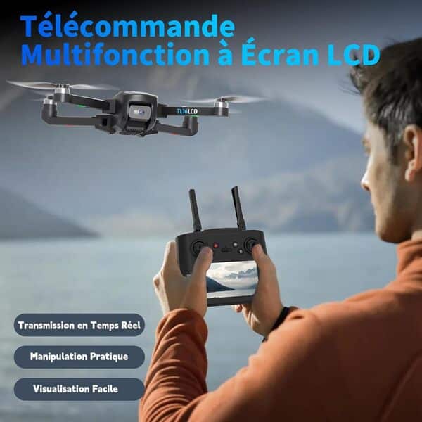 Drone avec Camera 4K pour Adultes, Drone GPS avec Télécommande LCD Follow Me Retour Automatique Transmission 5G Longue Portée Quadricoptère RC Drones FPV pour Débutants