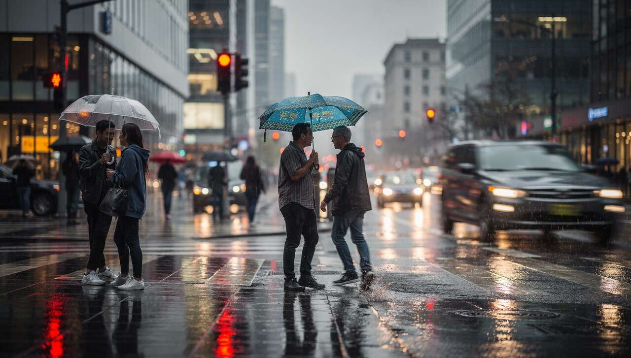 Capturer l'interaction des passants avec la pluie