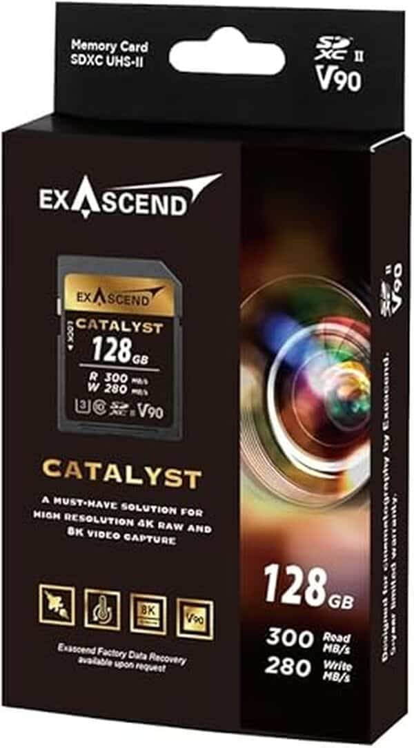 Découvrez notre test complet de la carte mémoire Exascend Catalyst SDXC UHS-II 128 Go avec ses vitesses de 300 Mo/s. Performances, fiabilité et verdict d'achat. 