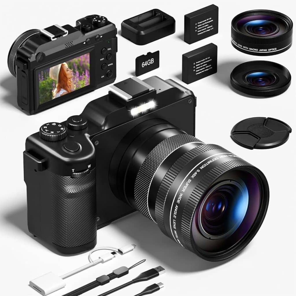 Test : appareil photo 5K 64MP avec carte 64GB et autofocus de Vlog pour youtube
