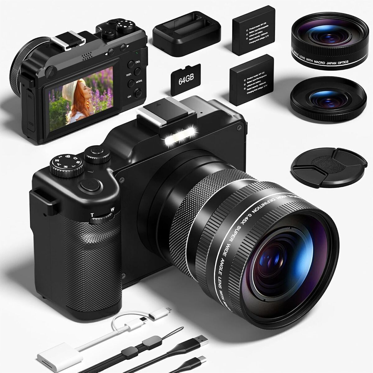 Test : appareil photo 5K 64MP avec carte 64GB et autofocus de Vlog pour youtube