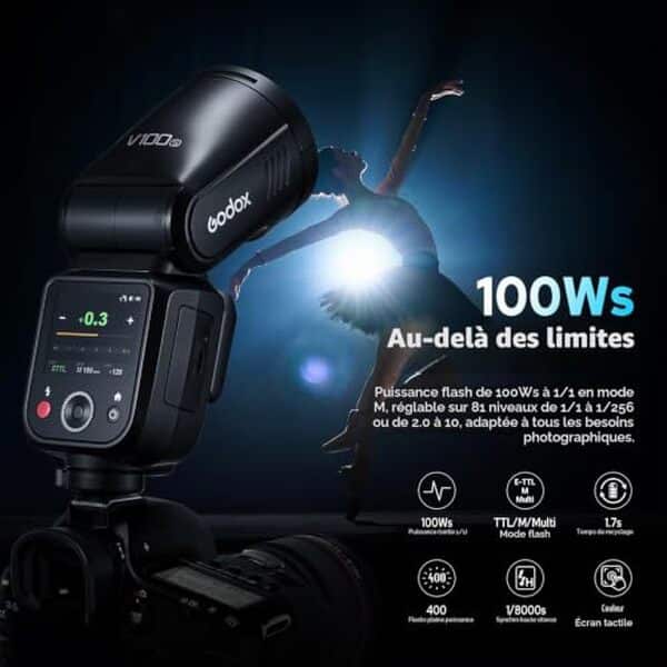 Découvrez notre test complet du flash Godox V100S pour Sony : 100Ws, écran tactile et tête ronde pour des photos professionnelles de qualité supérieure.